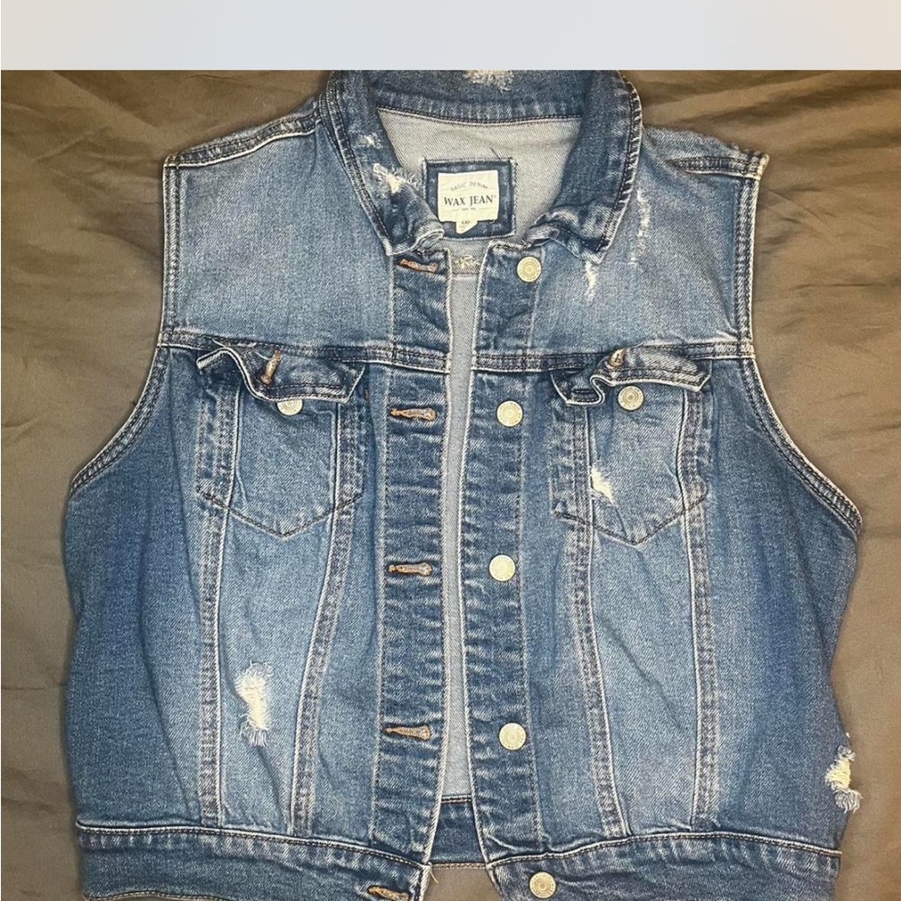Wax Jean Distressed Blue Denim Vest